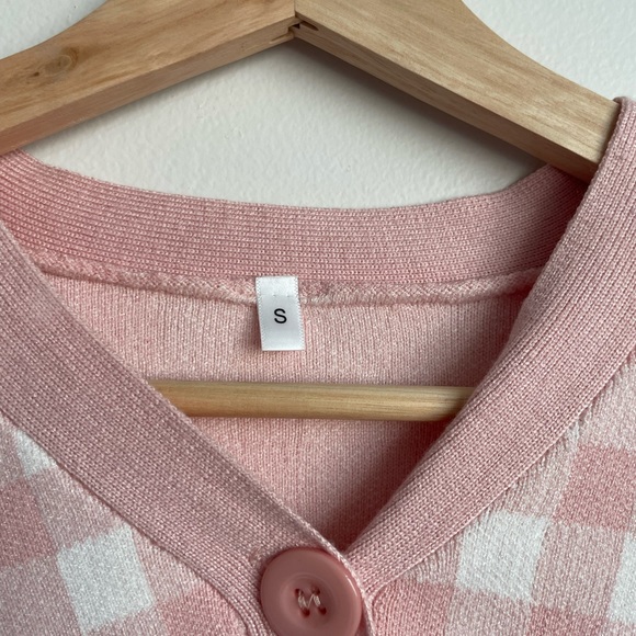 JING official gingham pink short sleeve sweater - Picture 2 of 4